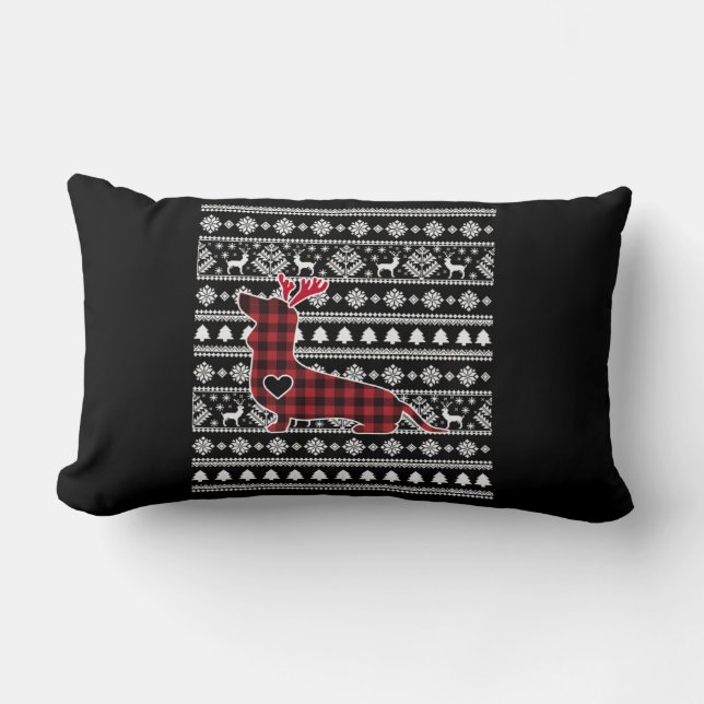 Red Pset Buffalo Dachshund Dog Kerstmis Kussen (Voorkant)