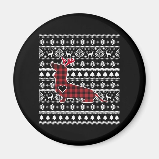 Red Pset Buffalo Dachshund Dog Kerstmis Magneet (Voorkant)