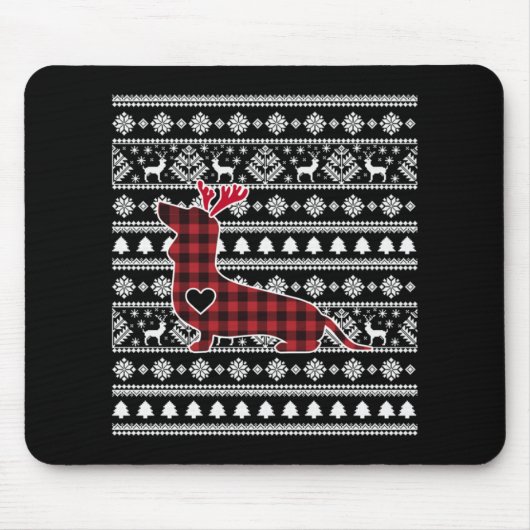 Red Pset Buffalo Dachshund Dog Kerstmis Muismat (Voorkant)