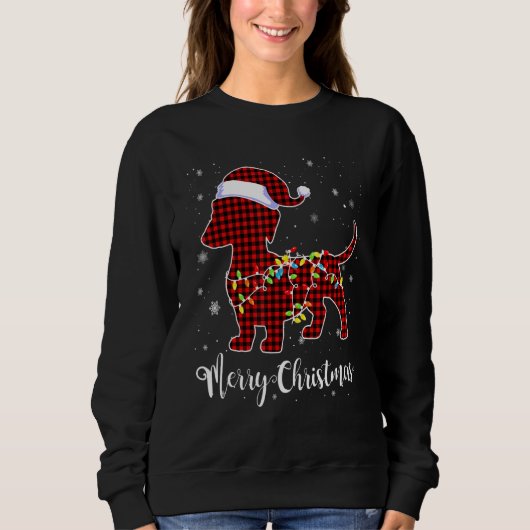 Red Pset Buffalo Dachshund Dog Merry Kerstry Trui (Voorkant)