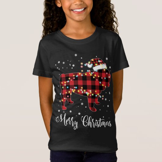 Red Pset Buffalo English Bulldog Merry Kerstmis T-shirt (Voorkant)