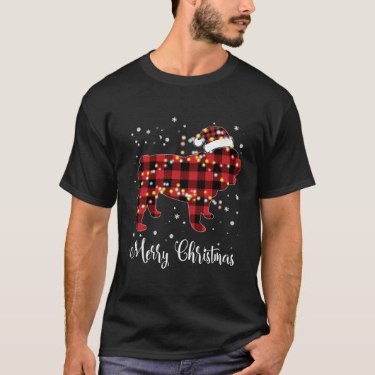 Red Pset Buffalo English Bulldog Merry Kerstmis T-shirt (Voorkant)
