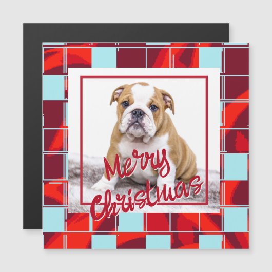 Red Pset Bulldog Dog Photo Merry Kerstmagneet (Voorkant / Achterkant)