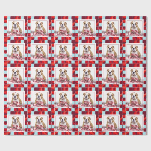 Red Pset Bulldog Dog Photo Merry Kerstry Cadeaupapier (Vlak)
