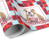 Red Pset Bulldog Dog Photo Merry Kerstry Cadeaupapier (Rol Hoek)