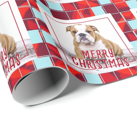 Red Pset Bulldog Dog Photo Merry Kerstry Cadeaupapier (Rol Hoek)