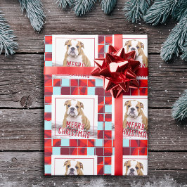 Red Pset Bulldog Dog Photo Merry Kerstry Cadeaupapier