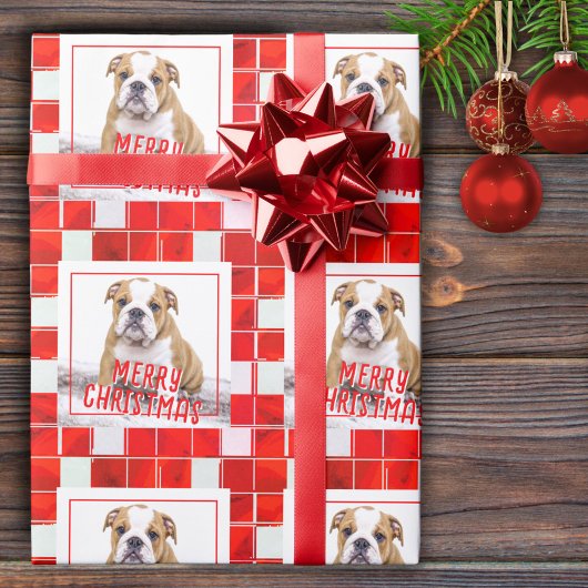 Red Pset Bulldog Dog Photo Merry Kerstry Cadeaupapier