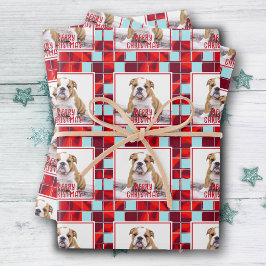 Red Pset Bulldog Dog Photo Merry Kerstry Inpakpapier Vel