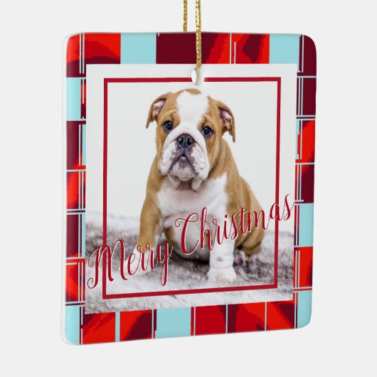 Red Pset Bulldog Dog Photo Merry Kerstry Keramisch Ornament (Rechts)