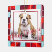 Red Pset Bulldog Dog Photo Merry Kerstry Keramisch Ornament (Links)