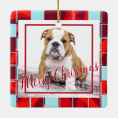 Red Pset Bulldog Dog Photo Merry Kerstry Keramisch Ornament (Achterkant)