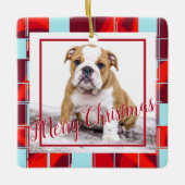 Red Pset Bulldog Dog Photo Merry Kerstry Keramisch Ornament (Voorkant)