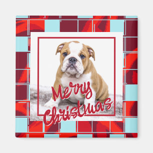 Red Pset Bulldog Dog Photo Merry Kerstry Magneet