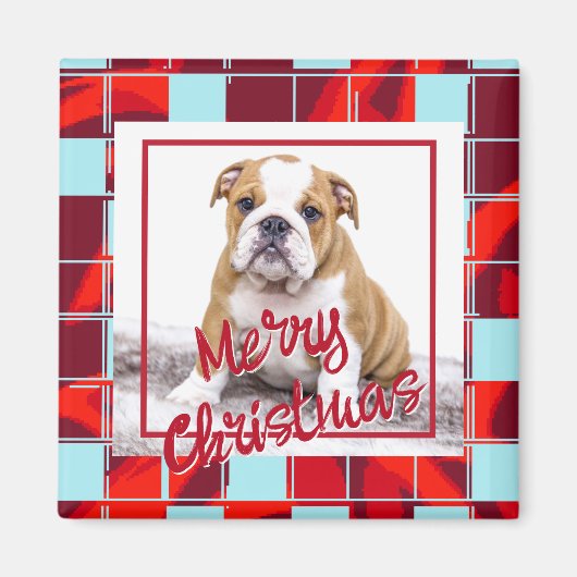 Red Pset Bulldog Dog Photo Merry Kerstry Magneet (Voorkant)