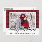 Red Pset Calligraphy Couple Merry Kerstry Briefkaart (Voorkant / Achterkant)