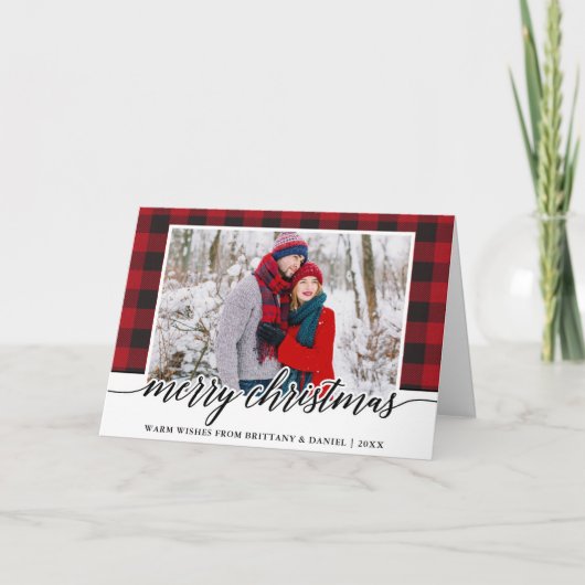 Red Pset Calligraphy Couple Merry Kerstry Feestdagen Kaart (Voorkant)