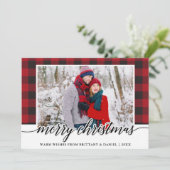 Red Pset Calligraphy Couple Merry Kerstry Feestdagenkaart (Staand voorkant)