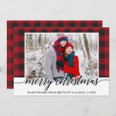 Red Pset Calligraphy Couple Merry Kerstry Feestdagenkaart (Voorkant / Achterkant)