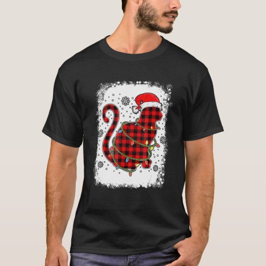 Red Pset Cat Santa Hat-kerstpyjama familie X T-shirt (Voorkant)