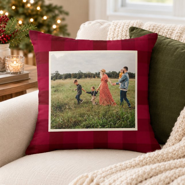 Red Pset Check Pattern Rustic Custom Photo Kussen (Creator heeft geüpload)