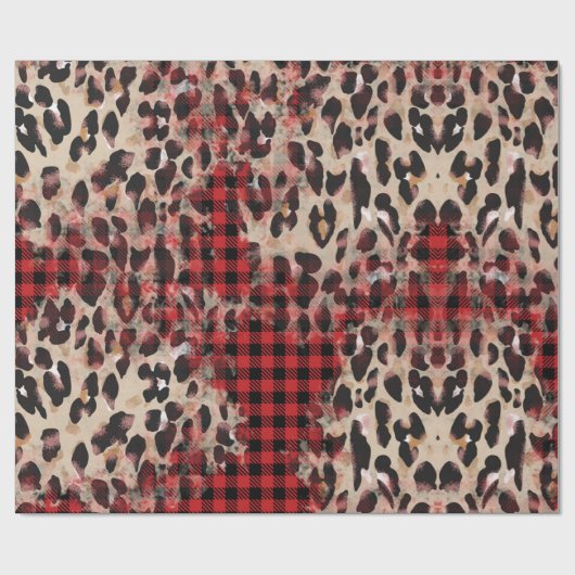Red Pset Cheetah Funky Kerstmis Cadeaupapier (Vlak)
