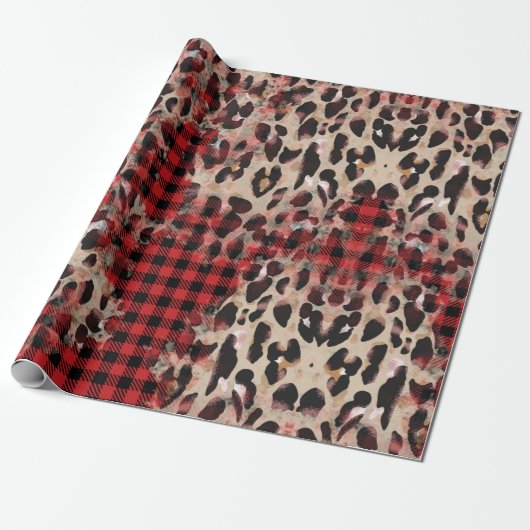 Red Pset Cheetah Funky Kerstmis Cadeaupapier (Uitgerold)