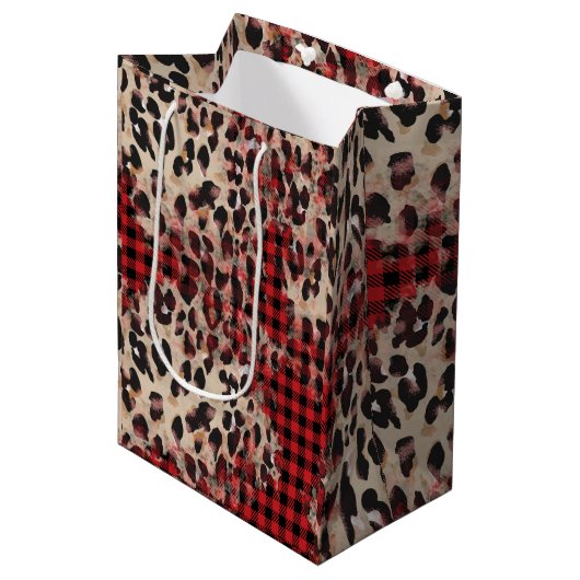 Red Pset Cheetah Print Funky Kerstmis Medium Cadeauzakje (Voorkant Gekanteld)