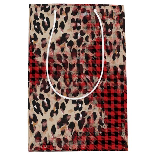 Red Pset Cheetah Print Funky Kerstmis Medium Cadeauzakje (Voorkant)