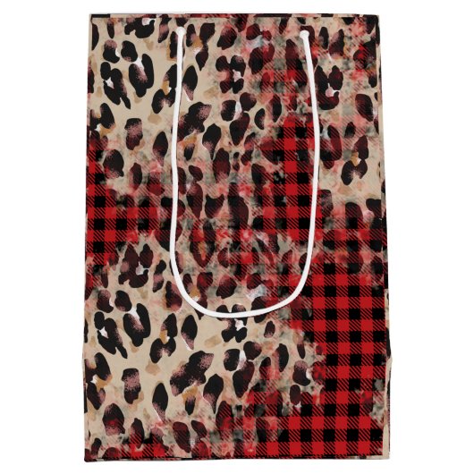 Red Pset Cheetah Print Funky Kerstmis Medium Cadeauzakje (Achterkant)