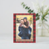 Red Pset Couple Foto Merry kerstkraft Briefkaart (Staand voorkant)