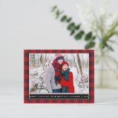 Red Pset Couple Photo Merry Kerstry Briefkaart (Staand voorkant)