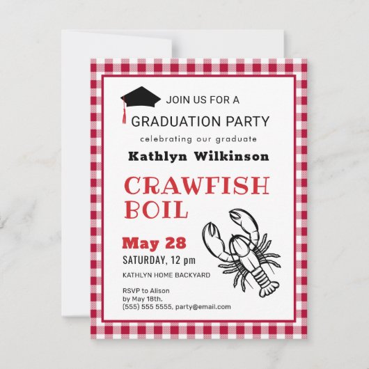 Red Pset Crawfish Boil 3 Foto Graduparty Kaart (Voorkant)