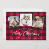 Red Pset Custom Pet Photo Hondenliefhebber Kerstmi Feestdagenkaart (Voorkant)