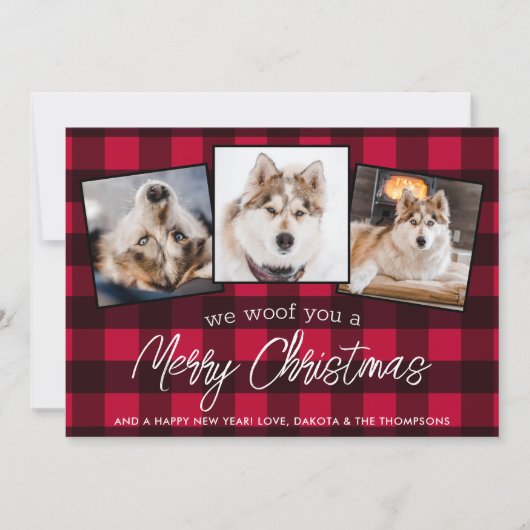 Red Pset Custom Pet Photo Hondenliefhebber Kerstmi Feestdagenkaart (Voorkant)