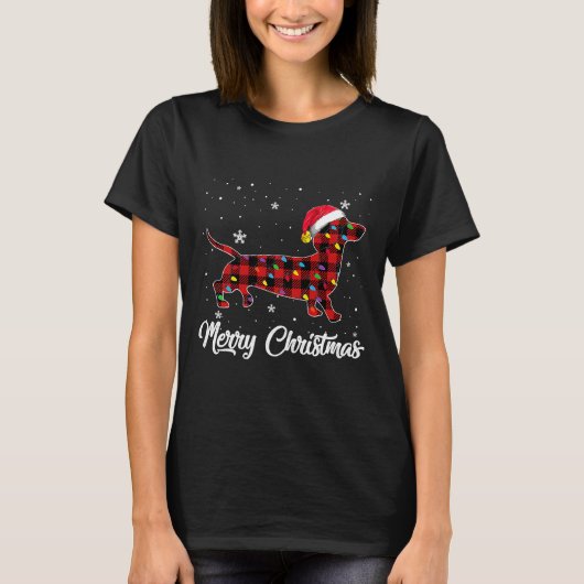 Red Pset Dachshund-kerstlicht T-shirt (Voorkant)