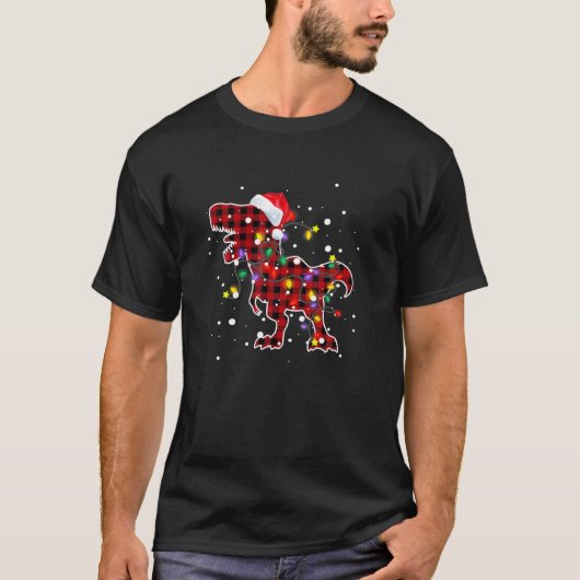 Red Pset Dinosaur Kerstpyjama T Rex Xmas Li T-shirt (Voorkant)