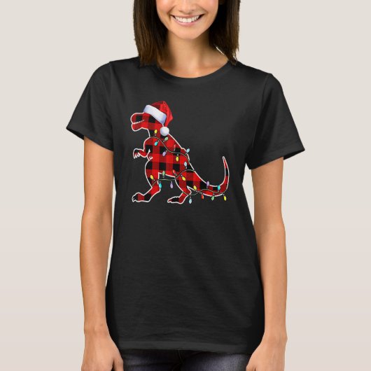 Red Pset Dinosaur Rex kerstlampbomen PJ Ad T-shirt (Voorkant)