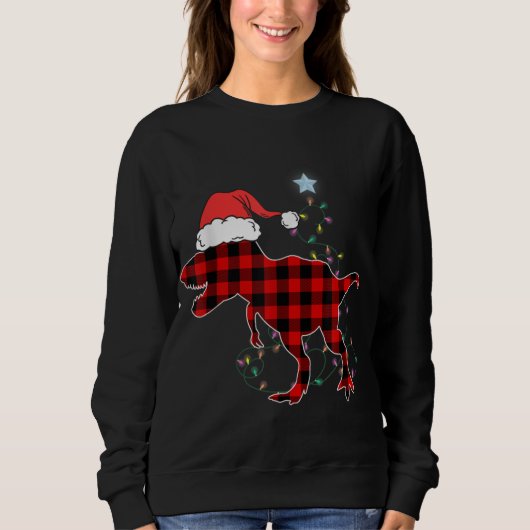 Red Pset Dinosaur T Rex kerstlampboom PJ Trui (Voorkant)