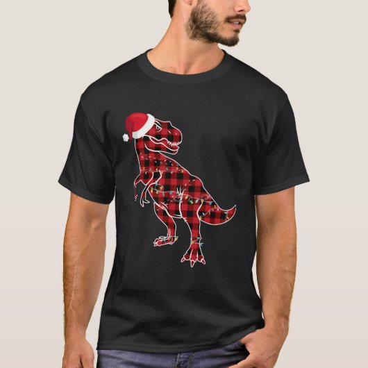 Red Pset Dinosaur T Rex kerstlampjes T-shirt (Voorkant)