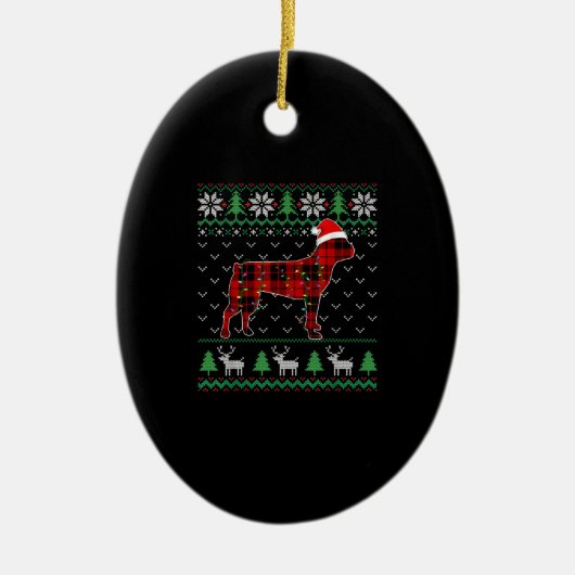 Red Pset Dog Ugly Kerstlights Boston Terrier Keramisch Ornament (Voorkant)