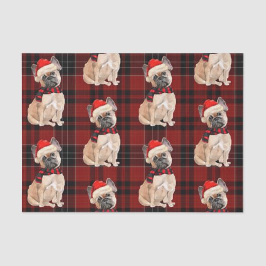 Red Pset en French Bulldog Kerstmis Tissuepapier (Voorkant)
