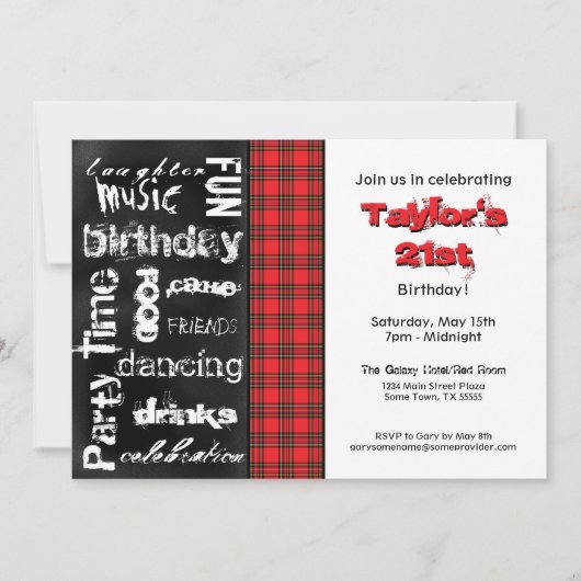Red Pset en Grunge Chalkboard Party Invitation Kaart (Voorkant)