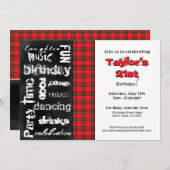 Red Pset en Grunge Chalkboard Party Invitation Kaart (Voorkant / Achterkant)