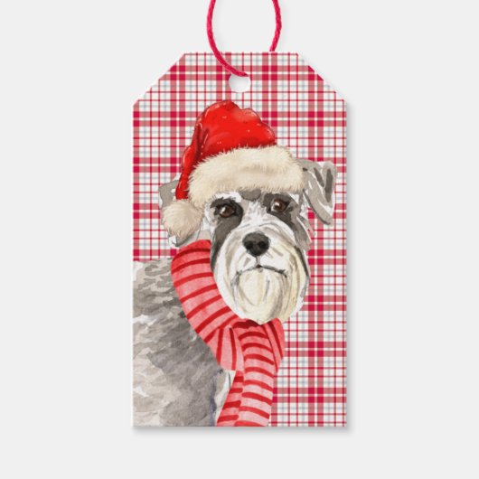 Red Pset en Schnauzer Dog Kerstmis Cadeaulabel (Voorkant)