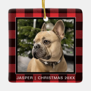 Red Pset Familiehond Foto met kerst in Keepomwill Keramisch Ornament