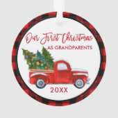 Red Pset First Kerstmis als Grandouders Truck Ornament (achterkant)