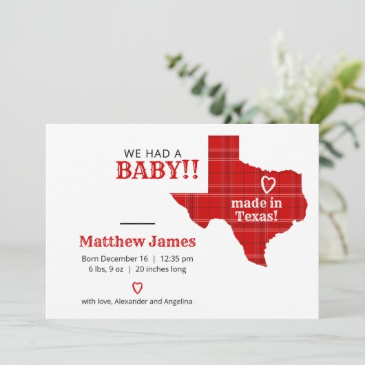 Red Pset gemaakt in Texas Horizontale Foto Aankondiging (Staand voorkant)