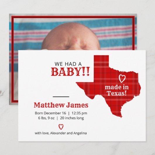 Red Pset gemaakt in Texas Horizontale Foto Aankondiging (Voorkant / Achterkant)