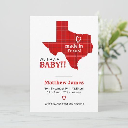 Red Pset gemaakt in Texas - verticale foto Aankondiging (Staand voorkant)